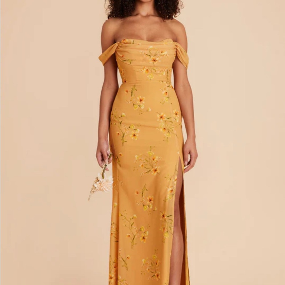 Birdy Grey Mira Convertible Floral Off-Shoulder Yellow Dress - Chiffon Marigold